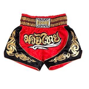 Fluory Muay Thai Shorts Size Large Red Gold